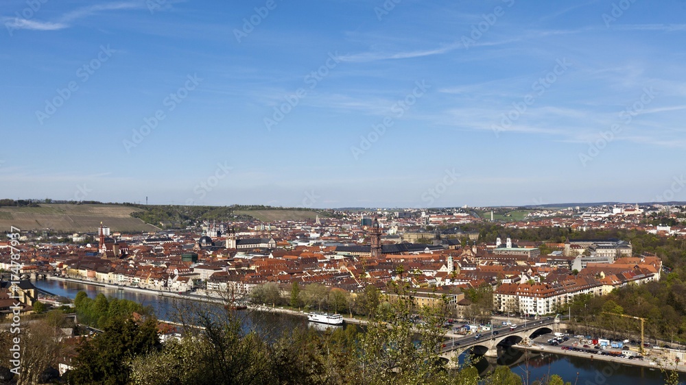 Fototapeta premium View of Wuerzburg as seen from Fortress Marienberg, Franconia, Bavaria, Germany, Europe