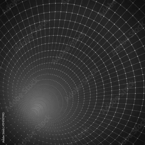 Illustration of Vector 3D Tunnel. Optical Illusion Vortex Twist Wireframe Background