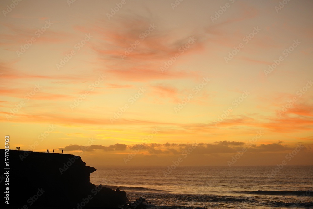 People, sunset, La Pared cliffs, Fuerteventura, Canary Islands, Spain, Europe