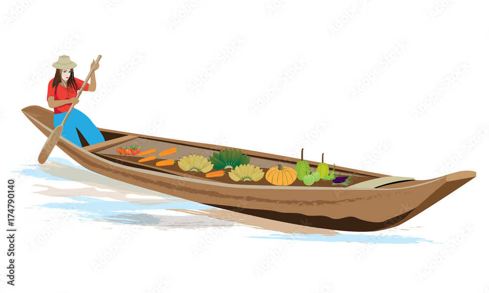 fruit seller on sampan vector design fruit seller on sampan vector design
