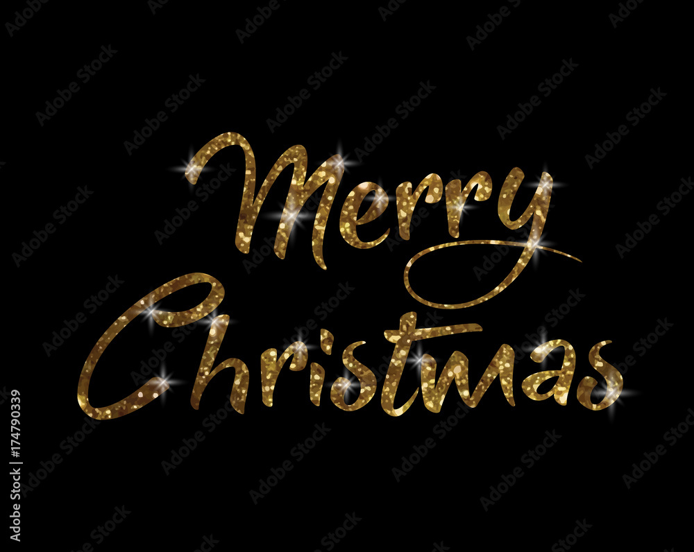 Golden glitter isolated hand writing word Merry Christmas Golden glitter isolated hand writing word Merry Christmas