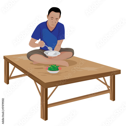 the man eat rice on litter vector design