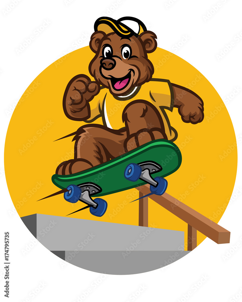 Fototapeta premium happy bear kid playing skateboard