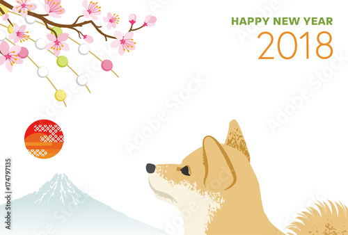 英語賀詞　2018年　年賀状　柴犬　横顔アップ