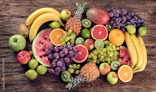 Fototapeta Naklejka Na Ścianę i Meble -  Fruits background. Healthy diet eating concept