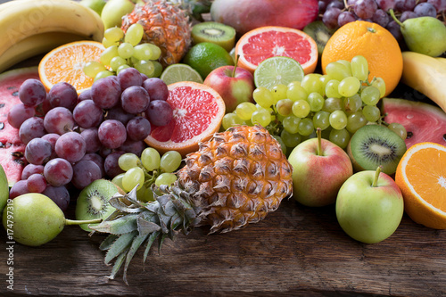 Fresh fruits background. Healthy diet eating concept