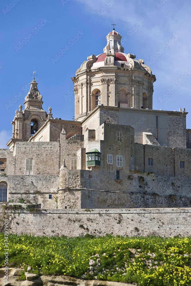 Mdina Cathedral, built on Arabian foundations, Mdina, Malta, Europe