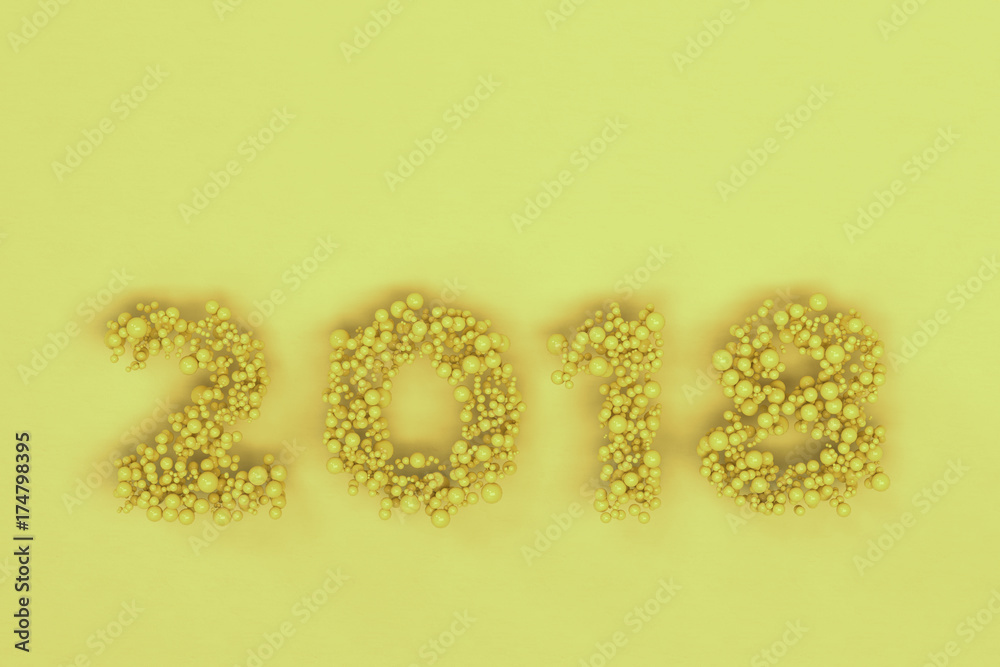 2018 number from yellow balls on yellow background