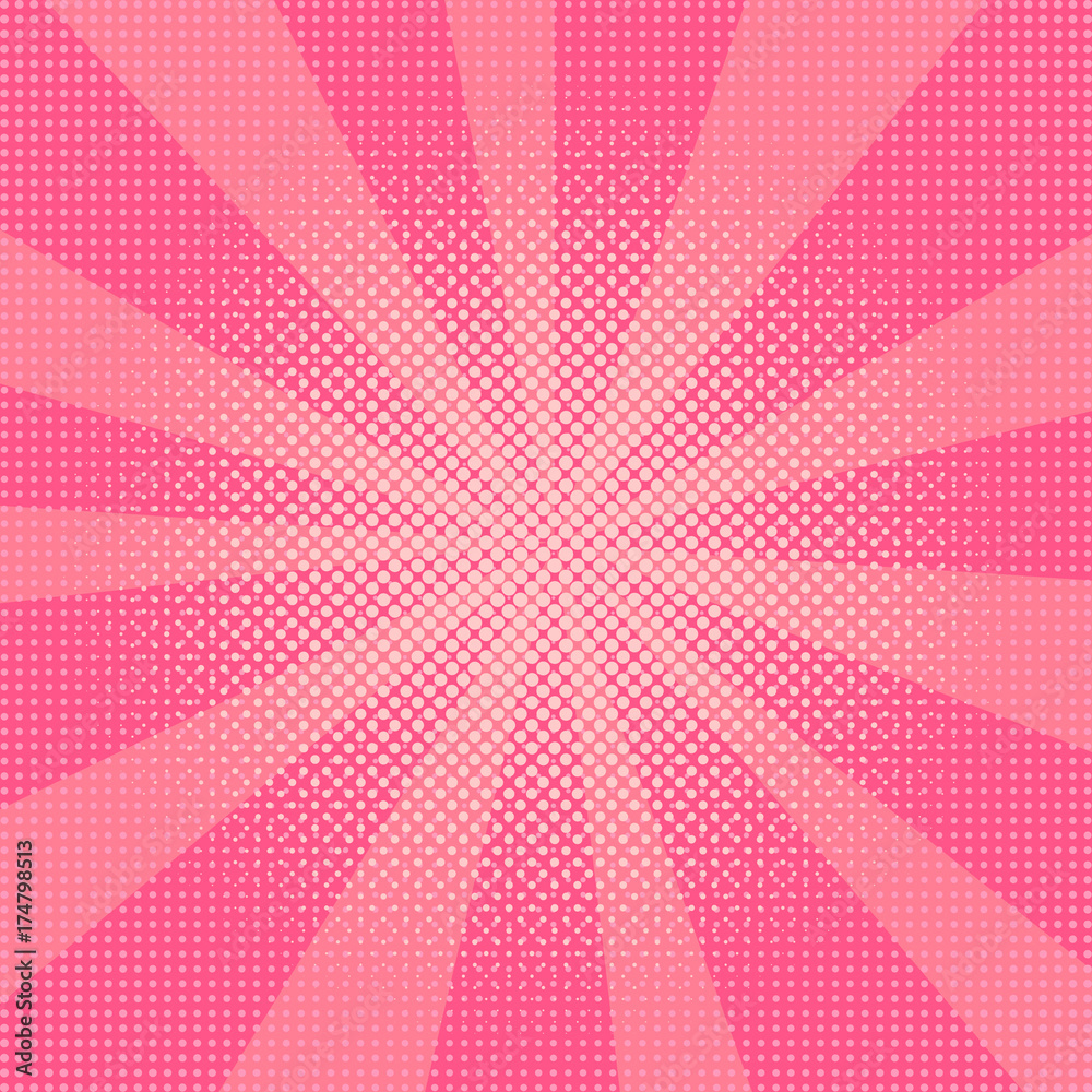 Obraz premium Explosion vector illustration. Retro pop art background with dots. Light rays.