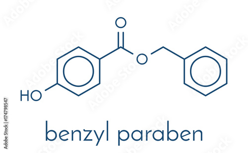Benzyl paraben preservative molecule. Skeletal formula. photo