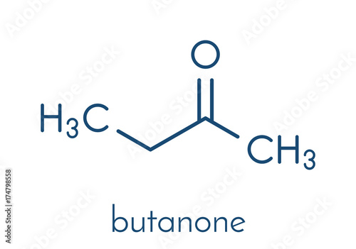 Butanone (methyl ethyl ketone, MEK) industrial solvent, chemical structure. Skeletal formula.