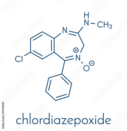 Chlordiazepoxide sedative and hypnotic drug, chemical structure Skeletal formula.