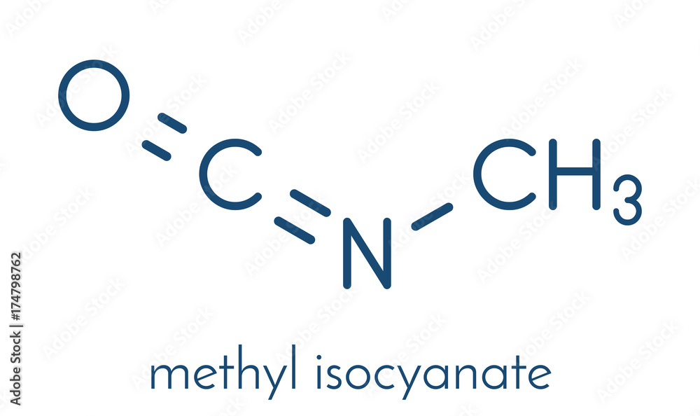 Methyl isocyanate (MIC) toxic molecule. Important chemical that was responsible for thousands of