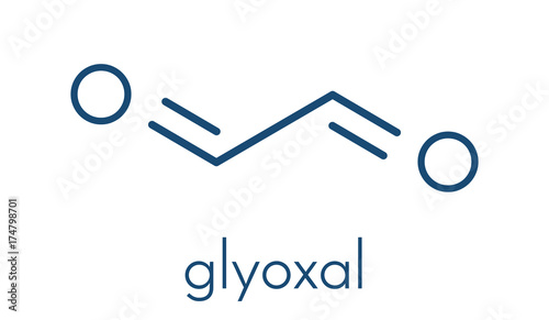 Glyoxal dialdehyde molecule. Present in fermented food and beverages. Many applications in chemical industry. Skeletal formula.