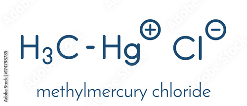 Methylmercury chloride environmental pollutant, chemical structure. Skeletal formula.