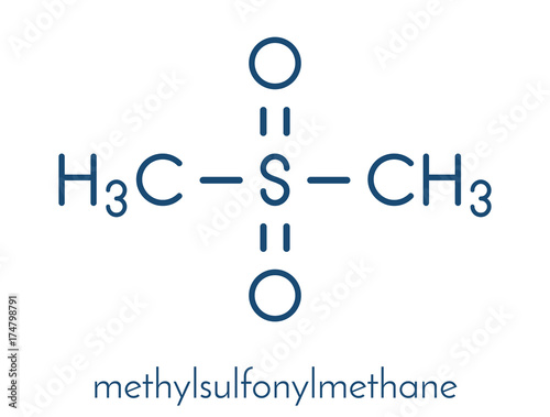 Methylsulfonylmethane (MSM) dietary supplement molecule, chemical structure Skeletal formula.