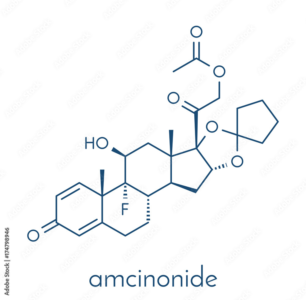Amcinonide topical corticosteroid drug molecule. Skeletal formula.