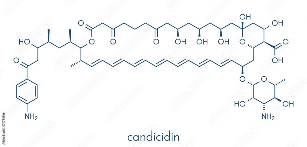 Candicidin antifungal drug molecule. Skeletal formula.
