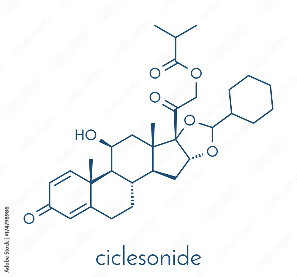 Ciclesonide glucocorticoid drug molecule. Skeletal formula.