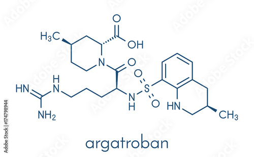 Argatroban anticoagulant drug molecule (direct thrombin inhibitor). Skeletal formula.