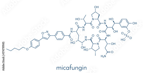 Micafungin antifungal drug molecule. Skeletal formula.