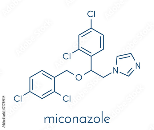 Miconazole antifungal drug molecule. Skeletal formula.