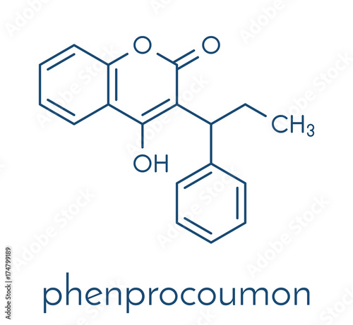 Phenprocoumon anticoagulant drug molecule (vitamin K antagonist). Skeletal formula.
