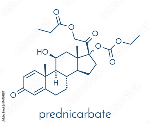 Prednicarbate topical corticosteroid drug molecule. Skeletal formula.