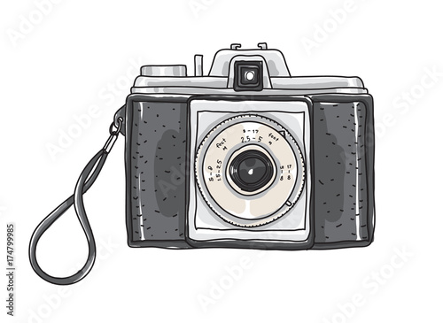 camera vintage hand drawn vector art illustration