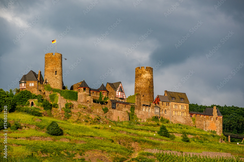 Thurant Castle and vineyards above Moselle river near Alken, Germany. Thurant Castle and vineyards above Moselle river near Alken, Germany.