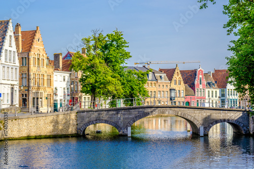 Bruges (Brugge) cityscape with water canal and bridge