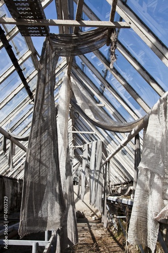 Natural fibre cloths in an abandoned greenhouse