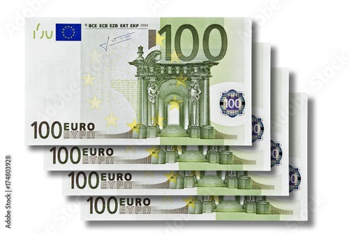 Four 100 Euro banknotes