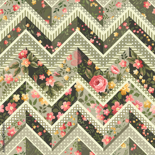 seamless floral patchwork pattern with roses