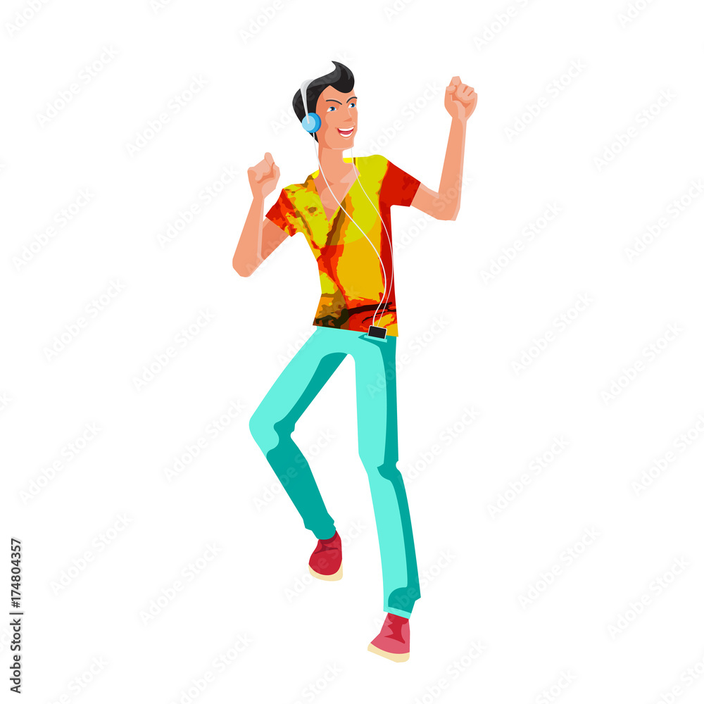 Dancing guy, with headphones in his ears and good mood. Dancing guy, with headphones in his ears and good mood.
