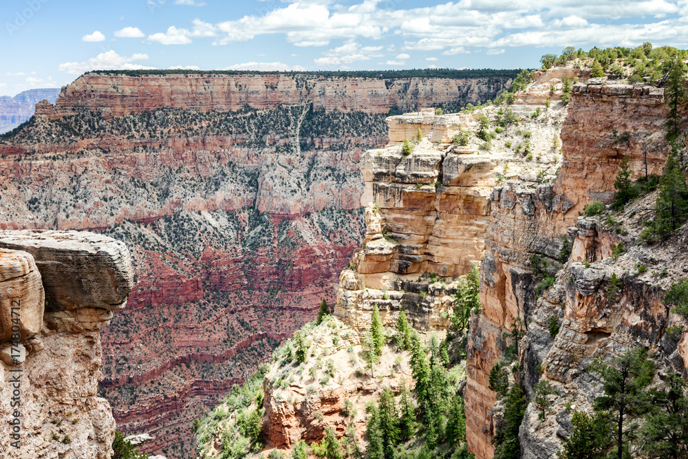 beautiful canyon landscape, red rocks, blue sky, sunny