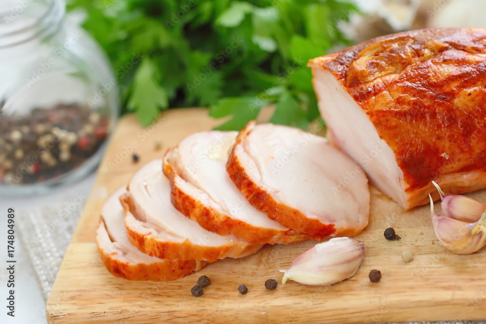 Chicken roll baked with spices and garlic Chicken roll baked with spices and garlic