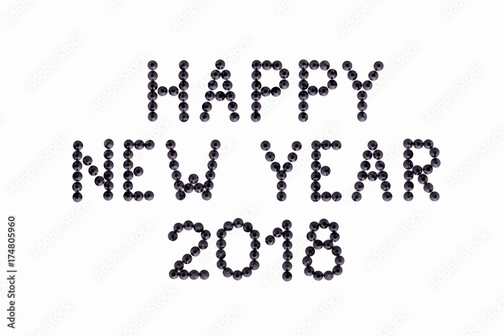 Wish HAPPY NEW YEAR 2018 is made rhinestones black color on a white background. Wish HAPPY NEW YEAR 2018 is made rhinestones black color on a white background.