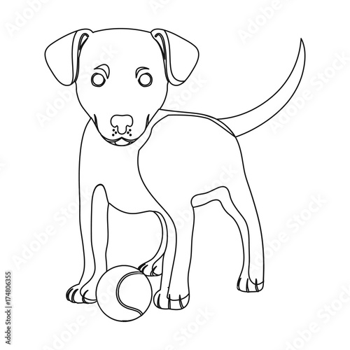 Pet, puppy dog with a ball. Pet,dog care single icon in outline style vector symbol stock illustration web.