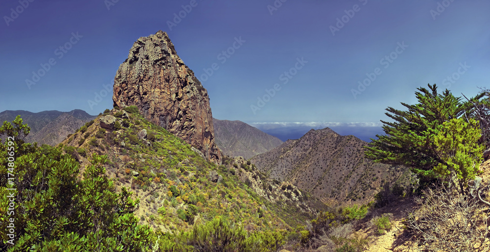 Fototapeta premium Roque El Cano volcanic vent in Vallehermoso, La Gomera, Canary Islands, Spain, Europe