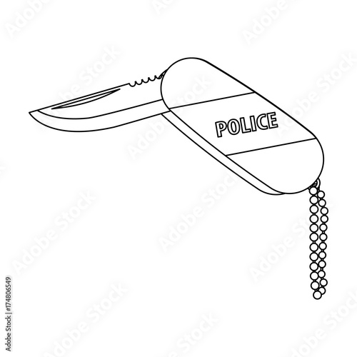 Folding knife with the inscription police.The penknife of the detective. single icon in outline style vector symbol stock illustration web.