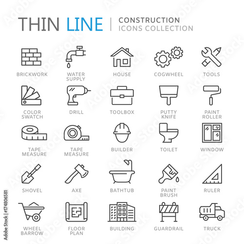 Collection of construction thin line icons