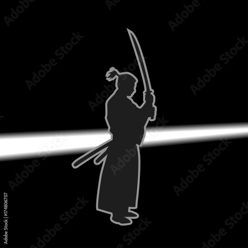 A Japanese Samurai Holding the Katana 