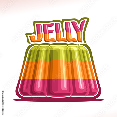 Vector logo for colorful Jelly, poster with layered multi colored gelatin dessert, original typography typeface for orange & pink word jelly, sweet shiny pudding made from mold of segmented shape.