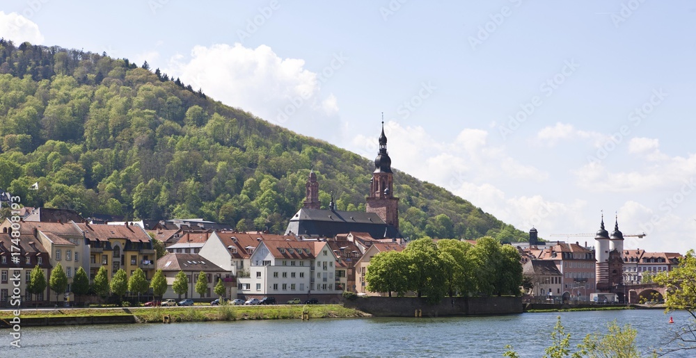 View towards Heidelberg and the Church of the Holy Spirit, Heidelberg, Neckar, Baden-Wurttemberg, Germany, Europe