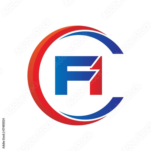 fi logo vector modern initial swoosh circle blue and red