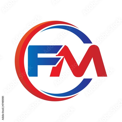 fm logo vector modern initial swoosh circle blue and red