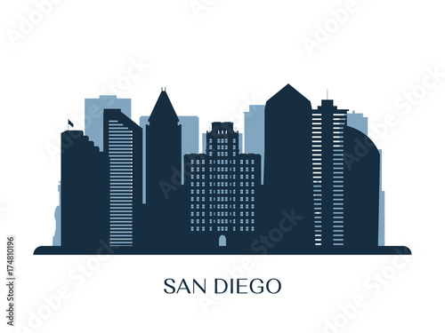 San Diego skyline  monochrome silhouette. Vector illustration.