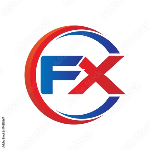 fx logo vector modern initial swoosh circle blue and red Stock Vector