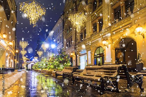 Christmas in Moscow. Festively decorated pedestrian streets of Moscow